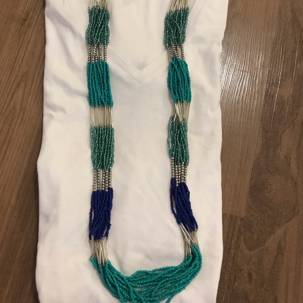 Blue Green Long beaded necklace
